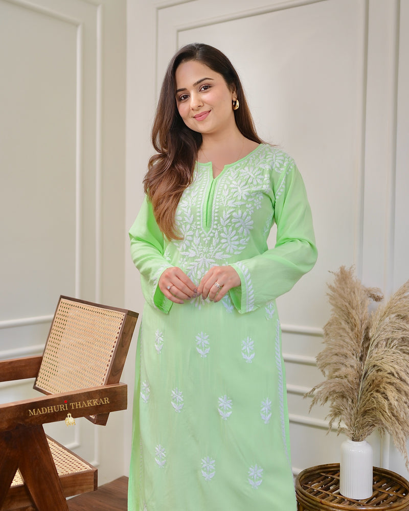 Green Chikankari Soft Cotton Kurta