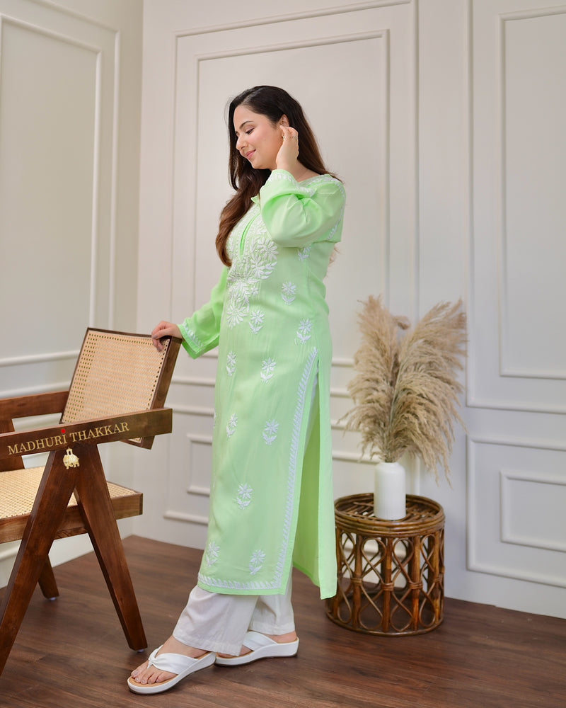 Green Chikankari Soft Cotton Kurta