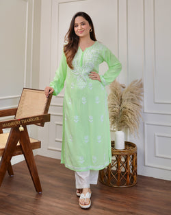 Green Chikankari Soft Cotton Kurta