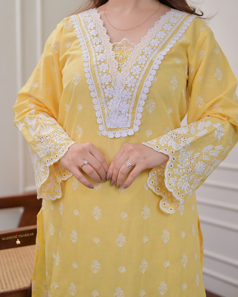 Yellow Schiffli Pakistani Cotton Suit