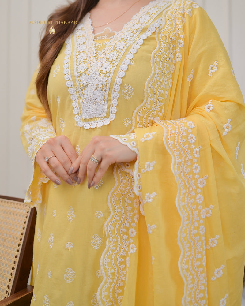 Yellow Schiffli Pakistani Cotton Suit