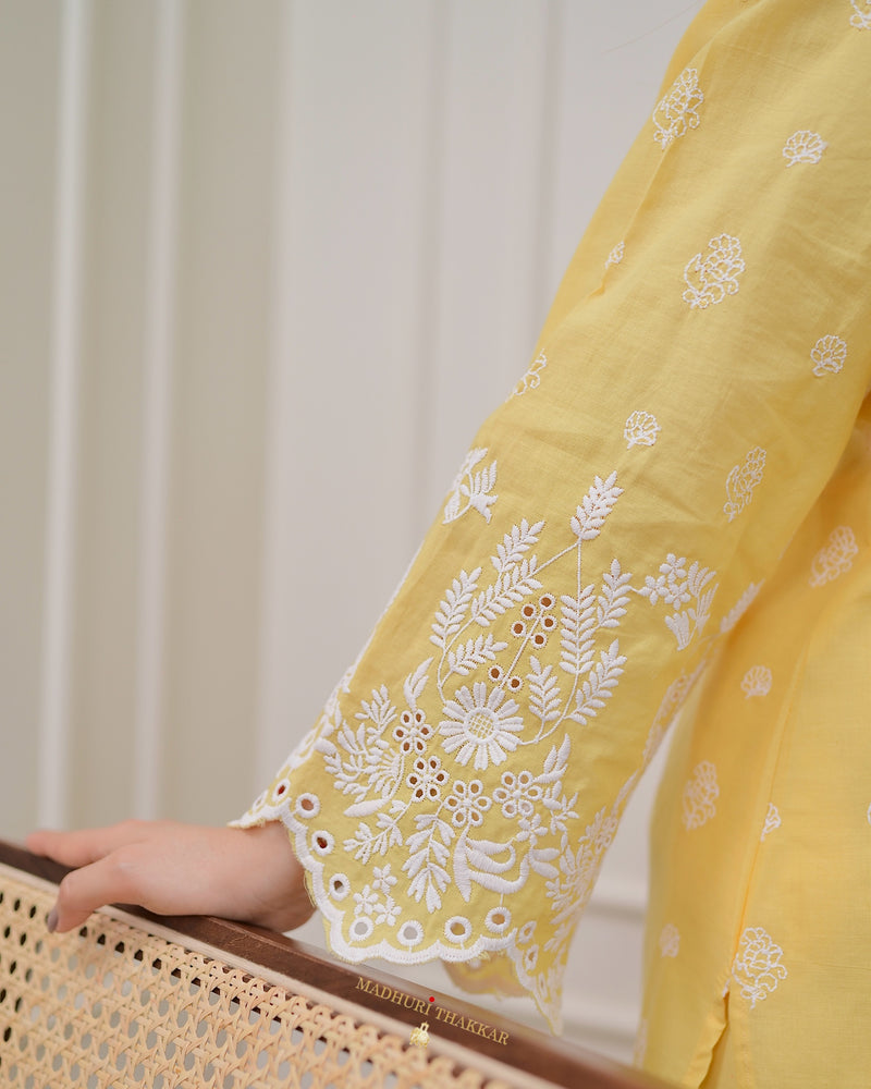 Yellow Schiffli Pakistani Cotton Suit