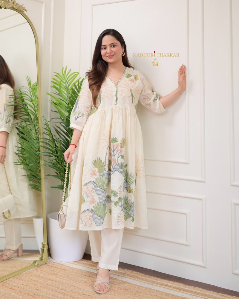 Ivory Threadwork A Line Kurta Set