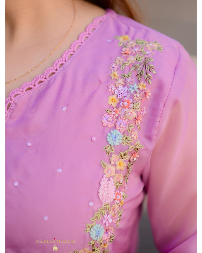 Lilac Threadwork Organza Suit