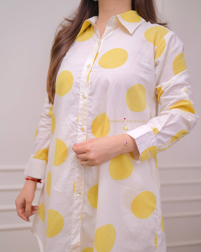 Yellow Polka Striped Mul Cotton Co-ord