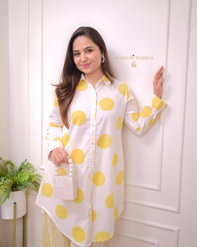 Yellow Polka Striped Mul Cotton Co-ord