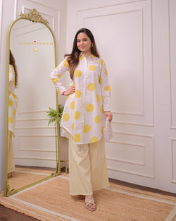 Yellow Polka Striped Mul Cotton Co-ord