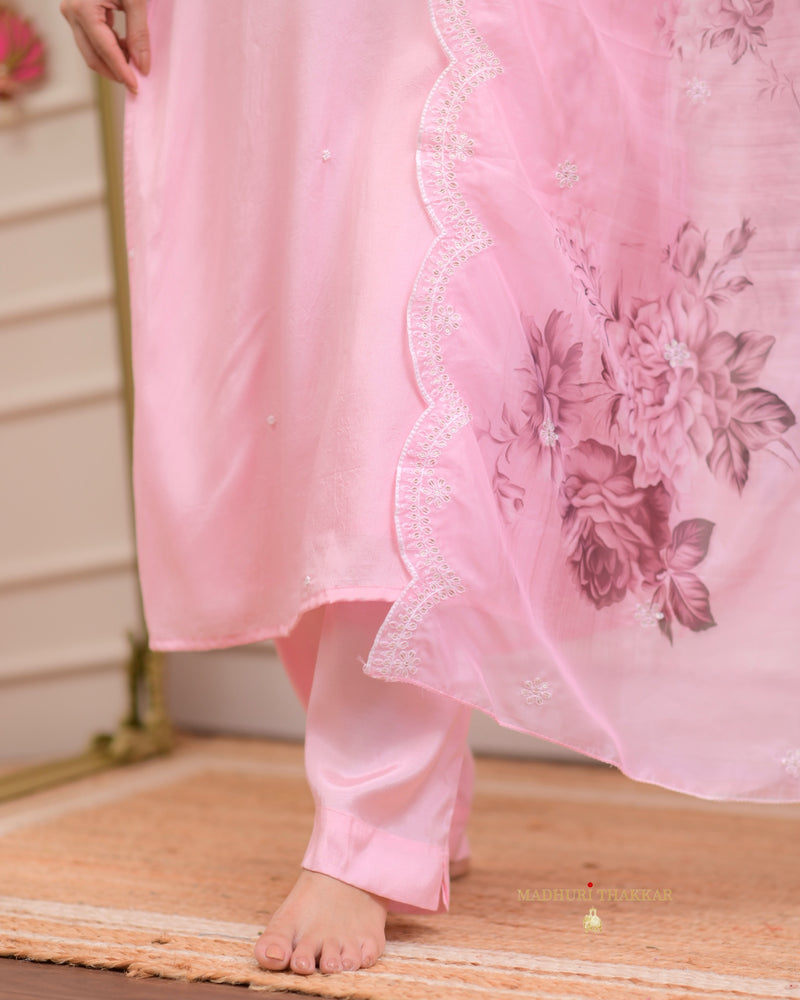 Baby Pink Pearlwork Silk Festive Suit