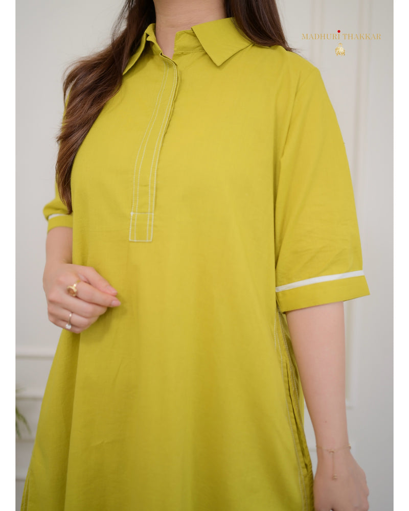 Greenish Yellow A Line Cotton Co-ord