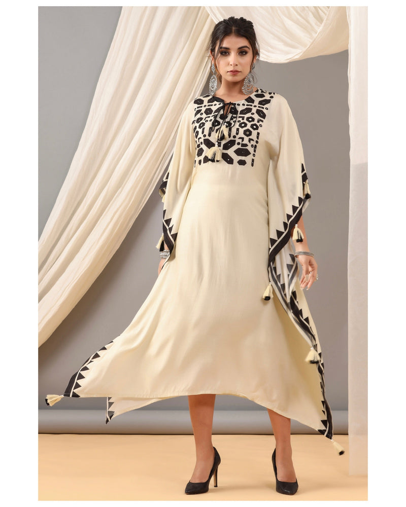 Ivory Geometric Tassel Kaftan