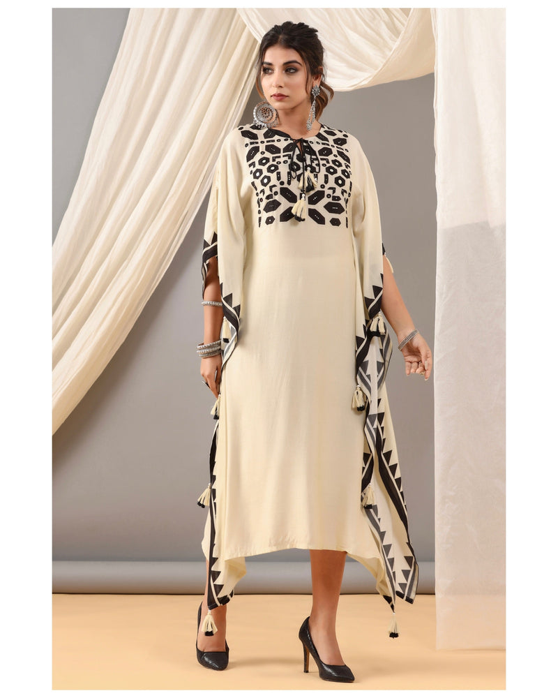 Ivory Geometric Tassel Kaftan