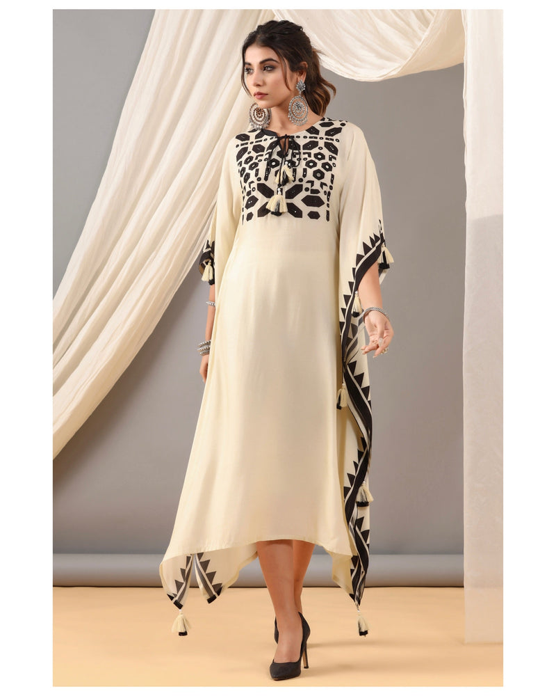 Ivory Geometric Tassel Kaftan