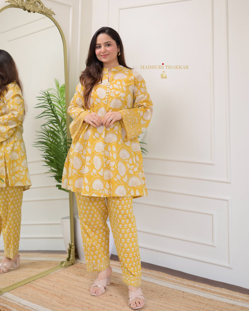 Yellow Floral Cotton Afghani Co-ord