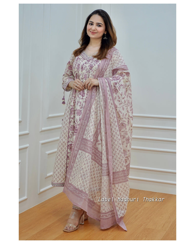 Lilac Ivory Pintex Afghani Suit