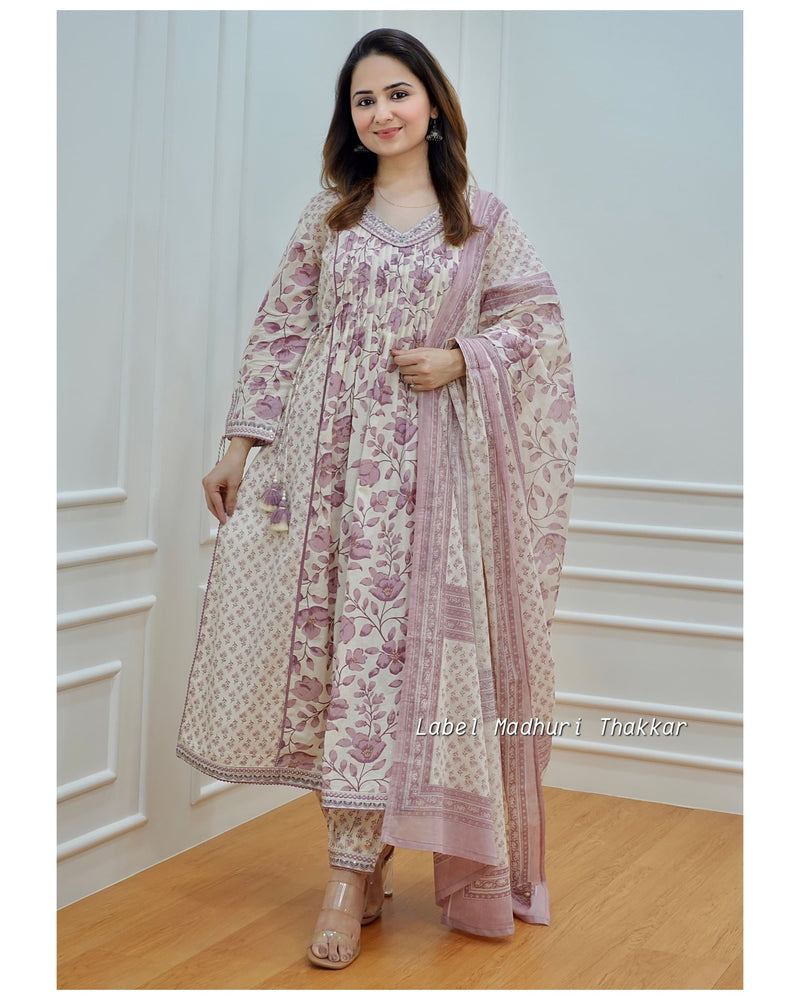 Lilac Ivory Pintex Afghani Suit