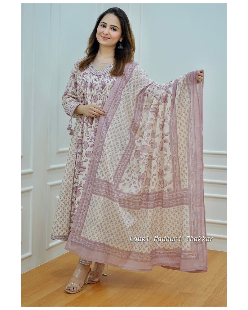 Lilac Ivory Pintex Afghani Suit