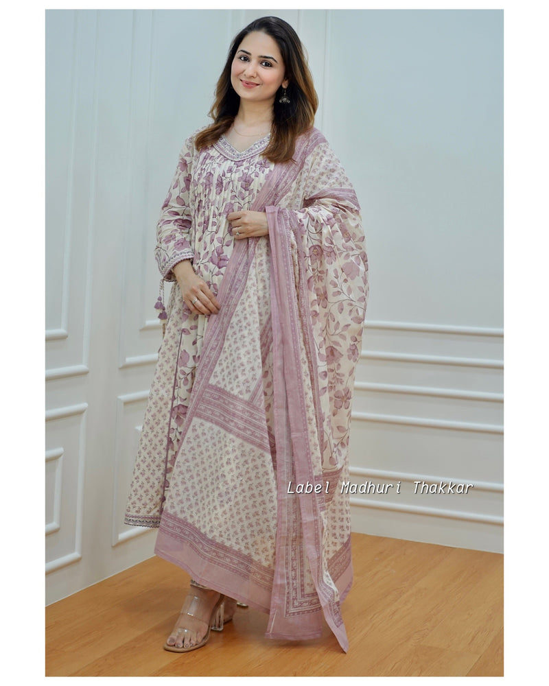 Lilac Ivory Pintex Afghani Suit