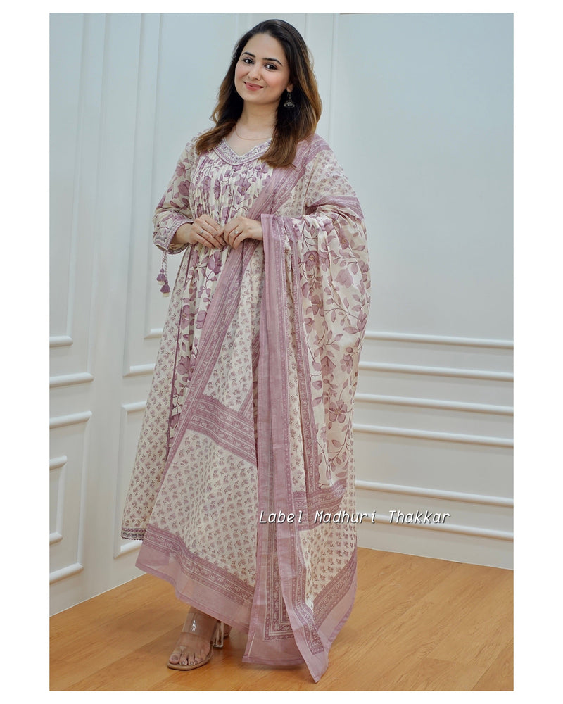 Lilac Ivory Pintex Afghani Suit