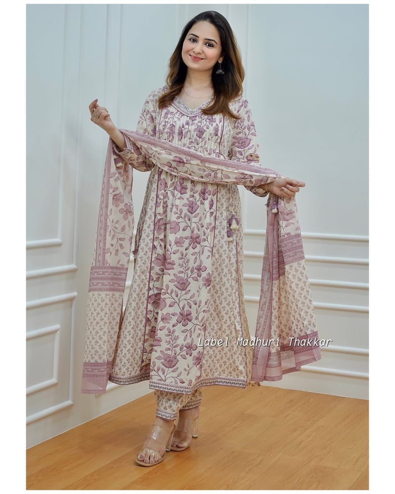 Lilac Ivory Pintex Afghani Suit