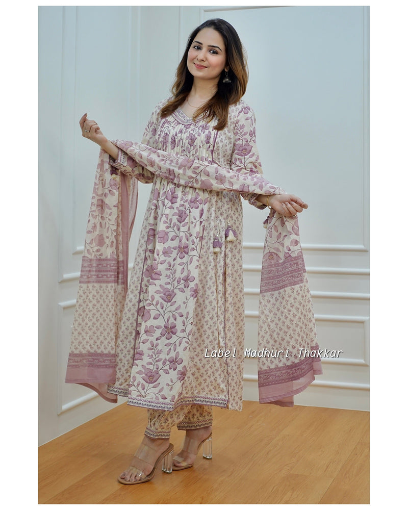 Lilac Ivory Pintex Afghani Suit