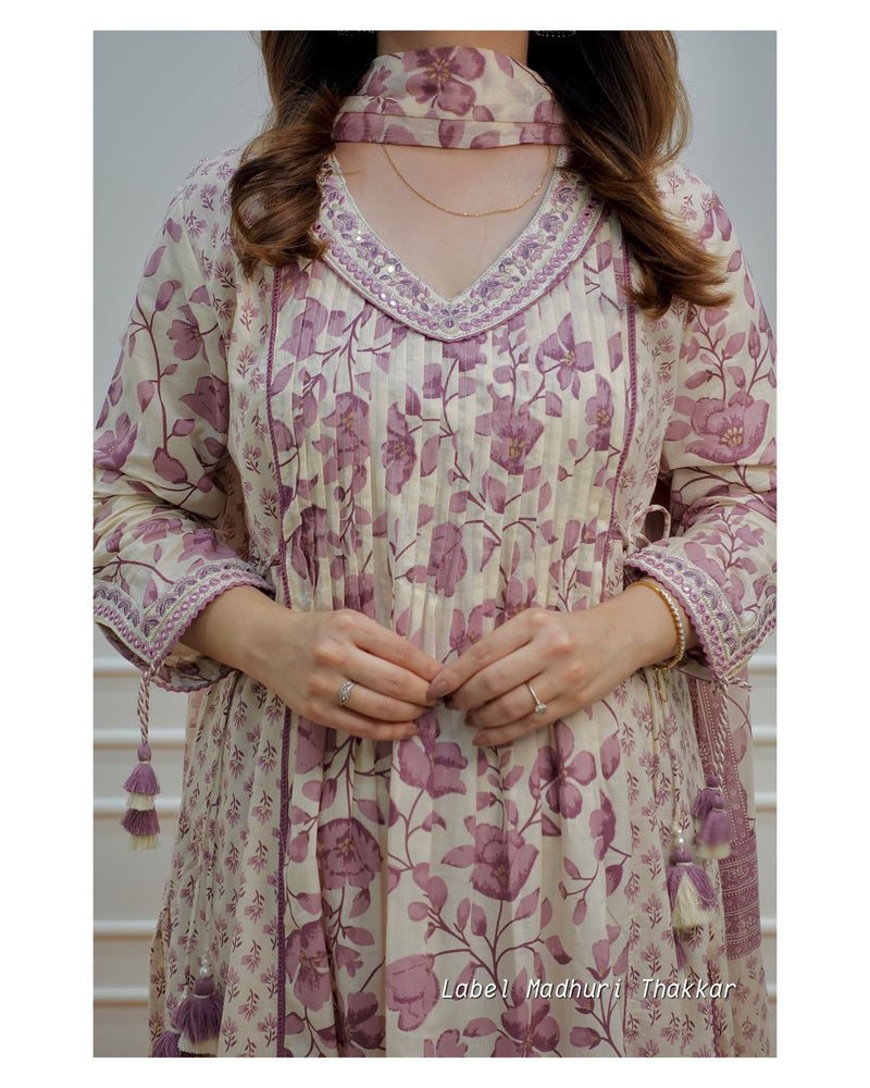 Lilac Ivory Pintex Afghani Suit