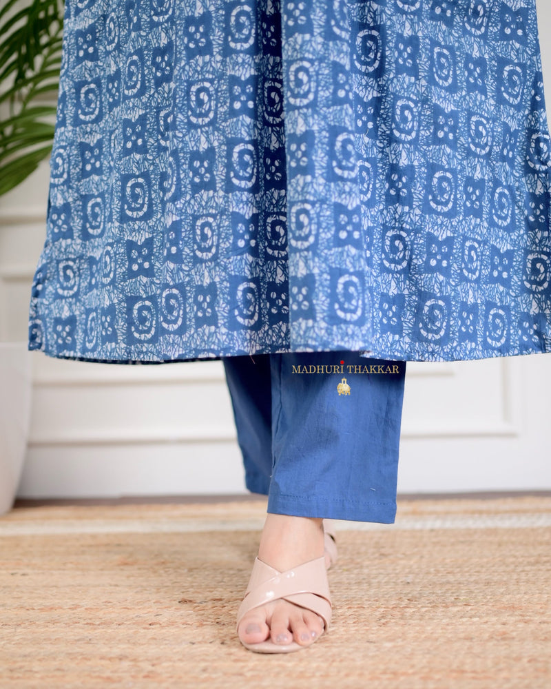 Blue Printed Cotton Kurta Set