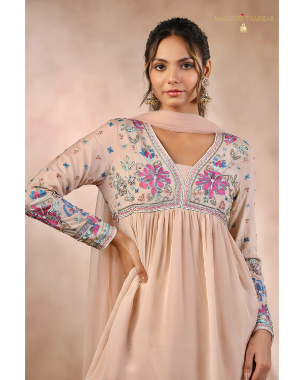 Blush Pink Handwork Chinnon Festive Sharara Set