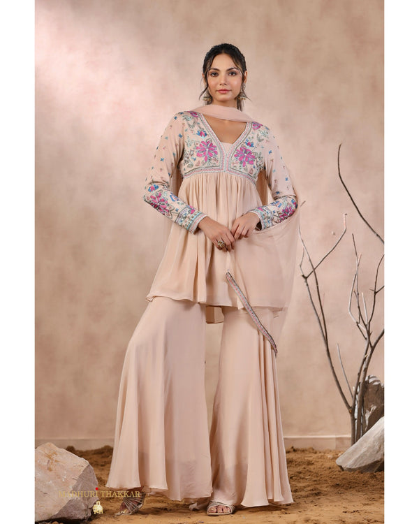 Blush Pink Handwork Chinnon Festive Sharara Set