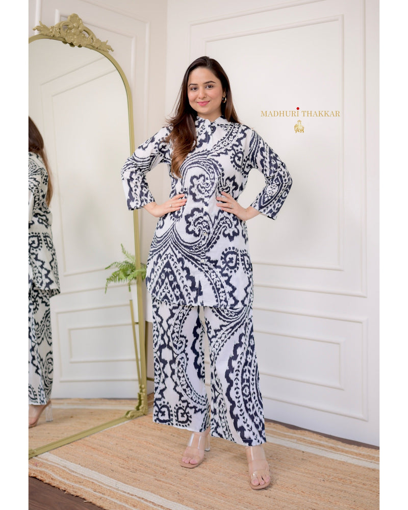 Black-White Baroque Cotton Loungewear Set