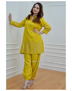 Yellow Foil Mirror Work Co-ord Set