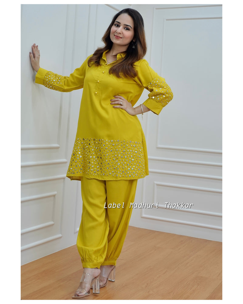 Yellow Foil Mirror Work Co-ord Set