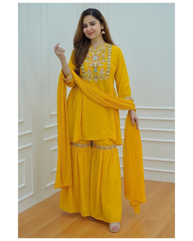 Yellow Handwork Sharara Set