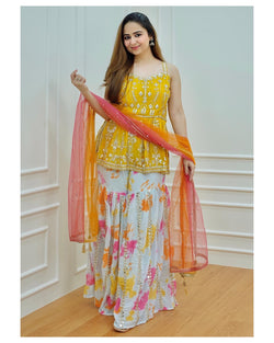 Yellow Peplum Sharara Set