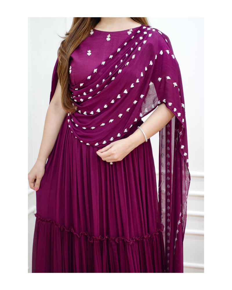 Magenta Handwork Chinnon Gown