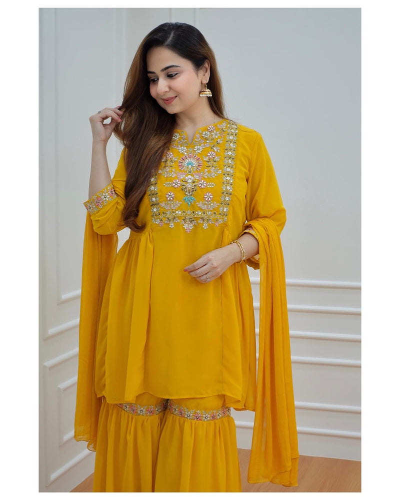 Yellow Handwork Sharara Set