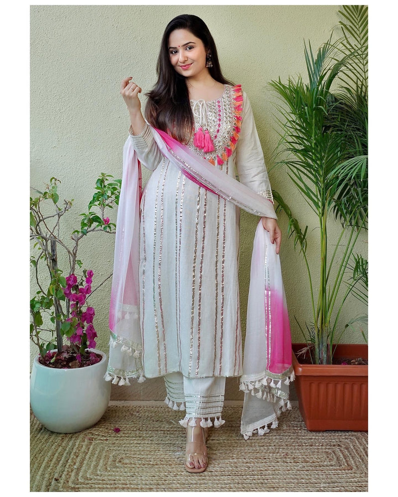 Ivory Gotapatti Suit Set