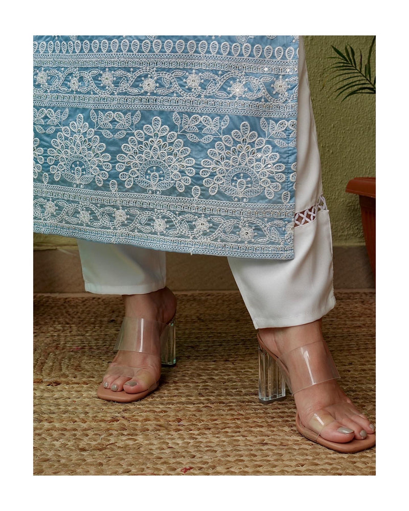 Blue Lucknowi Kurta Set