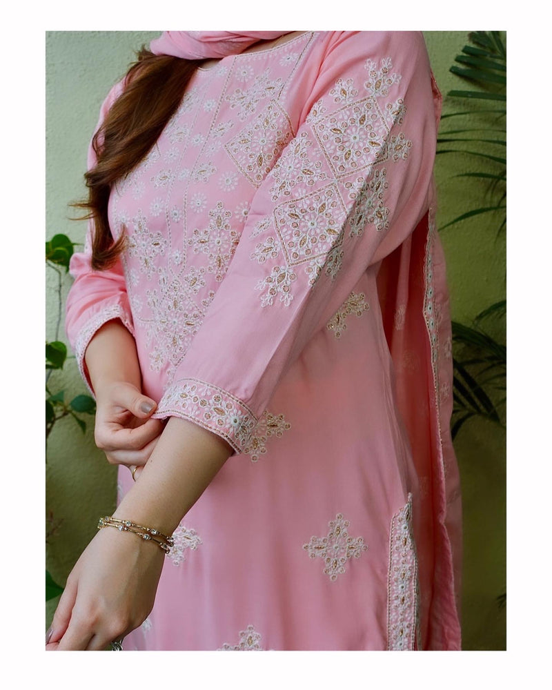 Pink Threadwork Sharara Set