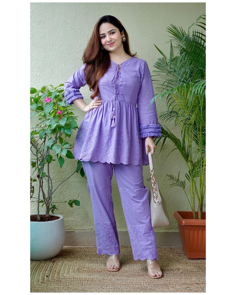 Lavender Schiffli Co-ord Set