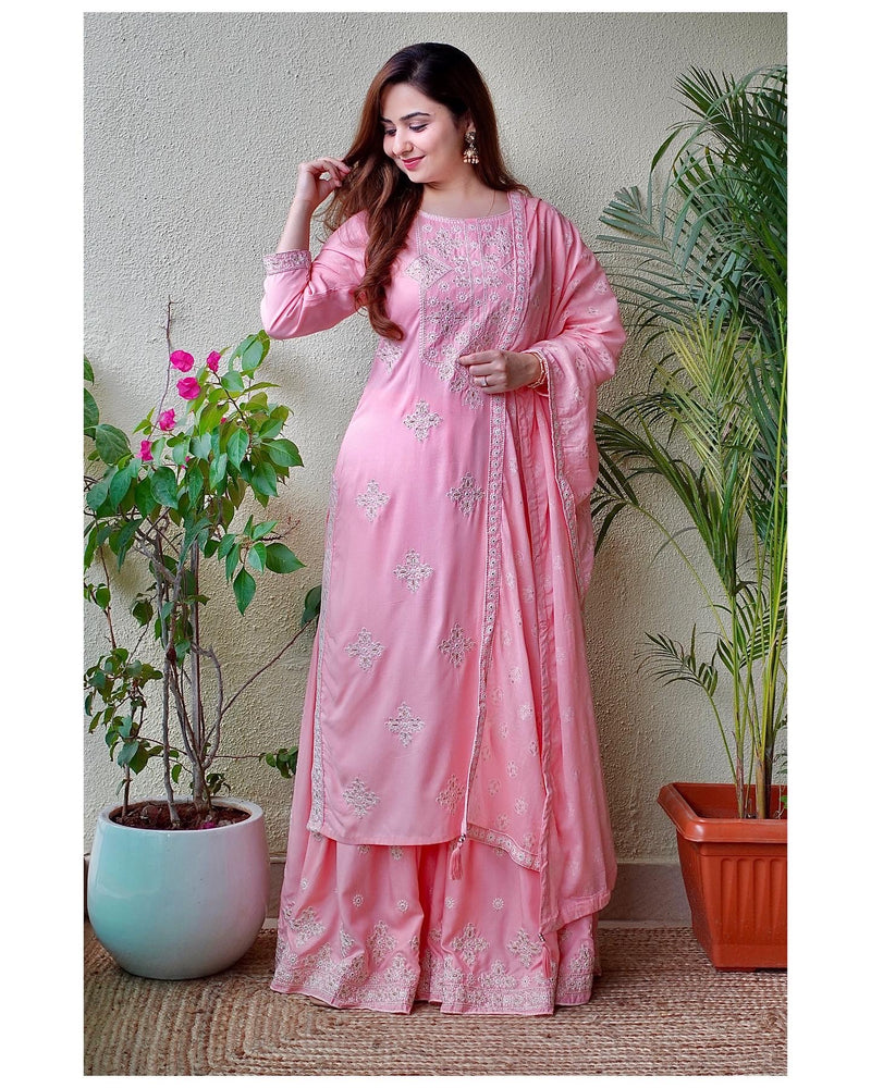 Pink Threadwork Sharara Set