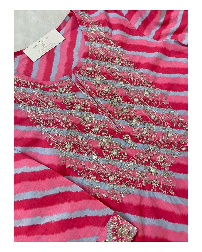 Pink Leheriya Kurta Set