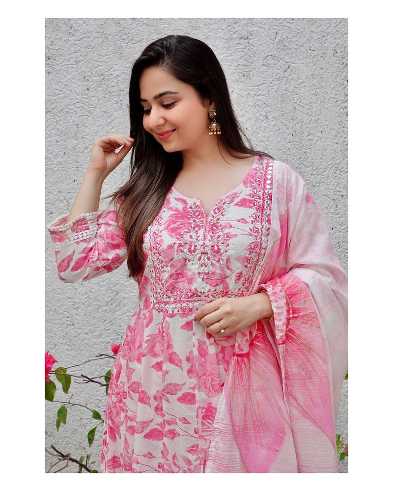 Pink Floral Anarkali