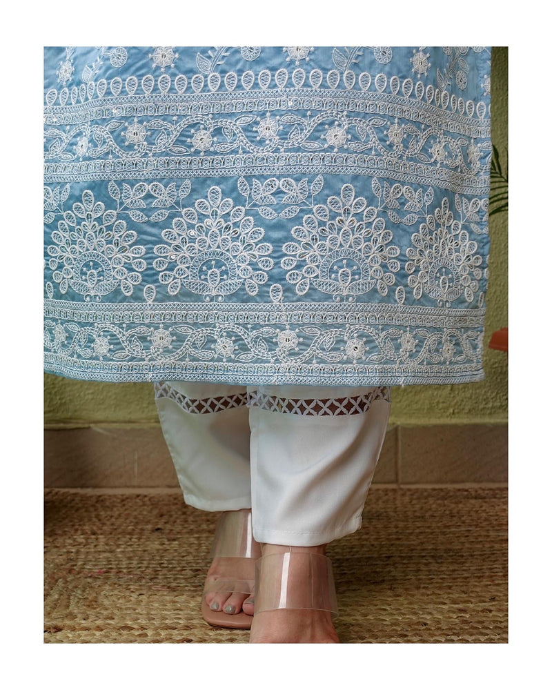 Blue Lucknowi Kurta Set