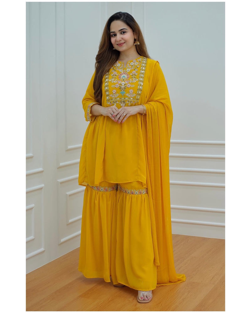 Yellow Handwork Sharara Set