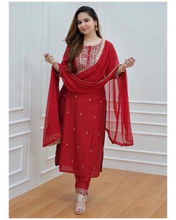 Maroon-Red Dola Silk Suit