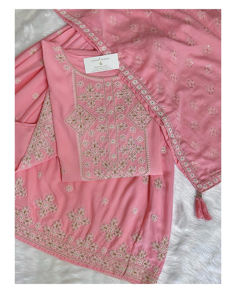 Pink Threadwork Sharara Set