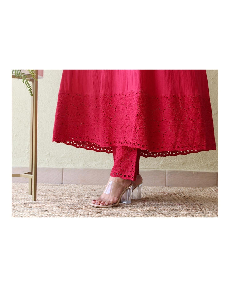 Red Cutwork Anarkali