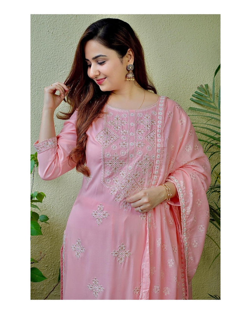 Pink Threadwork Sharara Set