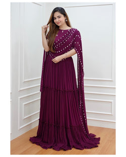 Magenta Handwork Chinnon Gown