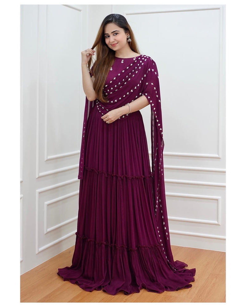 Magenta Handwork Chinnon Gown